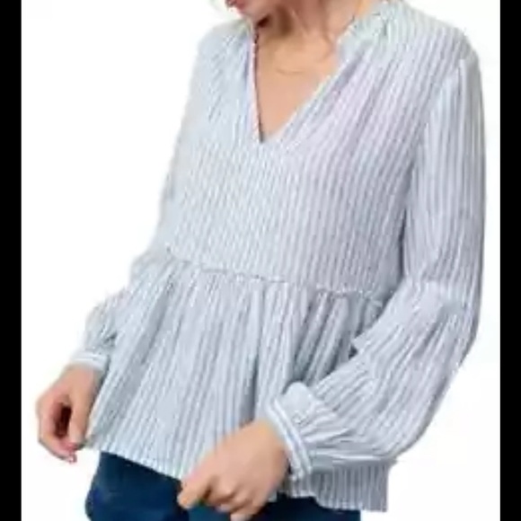 Rails Raylyn Linen Blouse XS Peplum Hem Striped - Picture 1 of 8